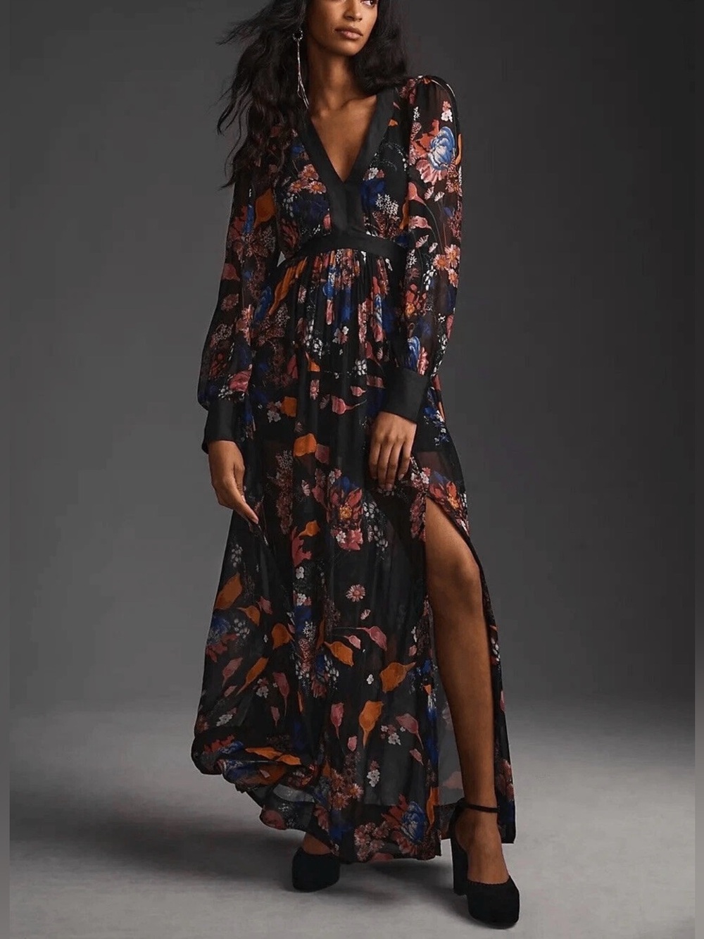 Anthropologie Maeve Deep-V Printed Maxi Dress 10